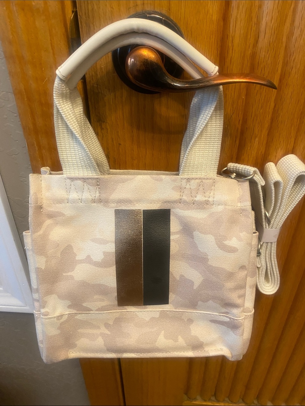 KOALA KANVAS Mini convertible canvas Tote w/ Gold and Brown Metallic Stripes
